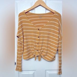 AE Soft and Sexy Plush yellow & white striped Women’s waffle knit top size XS